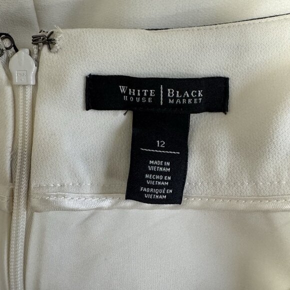 WHBM White House Black Market Skirt 12 Cream Black Quilted Jersey Knit Pencil - Picture 6 of 9